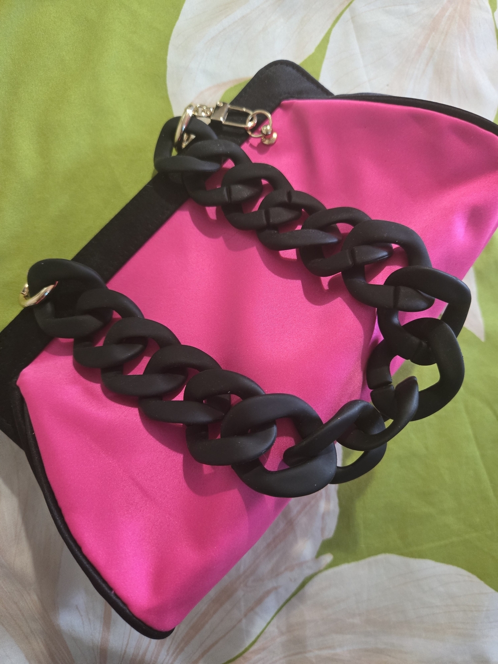 Prada Candy Hot Pink Satin Clutch with Black Chain Strap - Picture 3 of 7